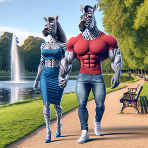 Augmented reality A Man-zebra with huge muscles with veins poppi...