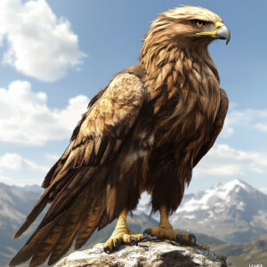 Generate an image of a "Leagle," a lifelike hybrid between a lio...