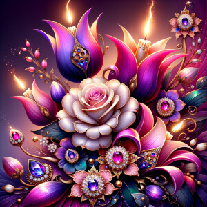 Create a vibrant digital artwork depicting a lush bouquet of sty...