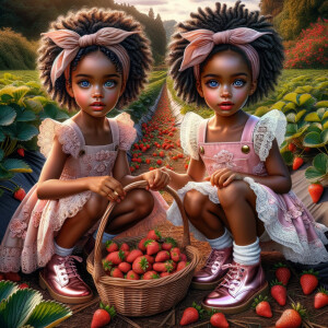 Two Caricature African American girl tan skin tone, blue eyes. S...