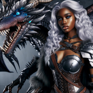 A beautiful huntress from the “Monster Hunter” series with dark...