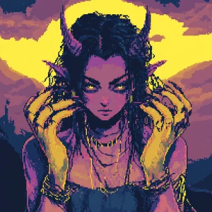 Create an 8-bit art style image of a lone girl with oversized cl...