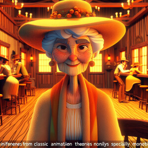 ““3d cartoon animation of old lady in saloon. Inspired by Disney...