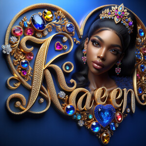 Craft a 3-D image showcasing the name 'KAREN' in a luxurious gol...