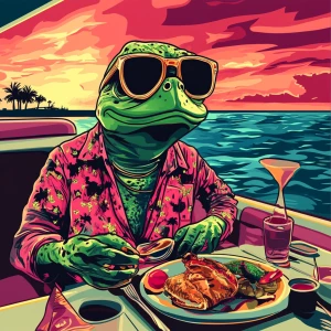 MEME PEPE in GTA art style — Enjoying picnic on the yacht — in t...