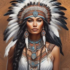 Majestic and serene scene featuring a Native-inspired woman ador...