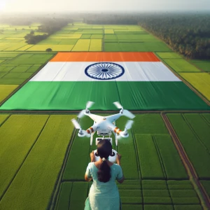 A drone pilot undergoing training in an open field with the Indi...