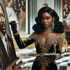In a high-class, elegantly decorated studio, a very light-skinne...