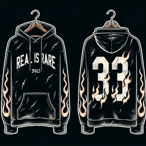 Black distressed hooded sweatshirt onhangers. Pictures of both t...