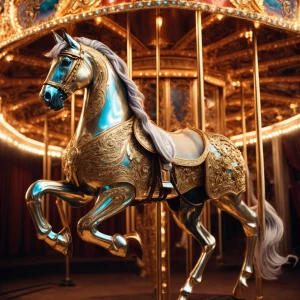 Exquisite carousel horse, with glistening ornate  harness and re...
