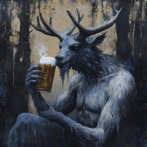 Wendigo drinking a beer