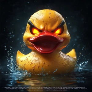 “Create a striking, highly detailed image of an angry rubber duc...