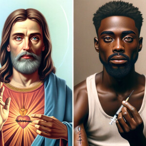 Can you help me create a African-American Jesus with medium with...