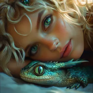 A ultra-realistic portrait of a blonde woman with curly hair and...