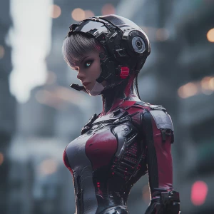 A petite but fierce cybernetic woman,  technological background