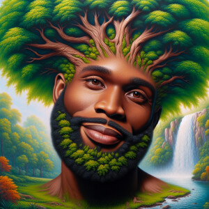 A hyper-realistic 3-D oil painting depicting a tree integrated w...