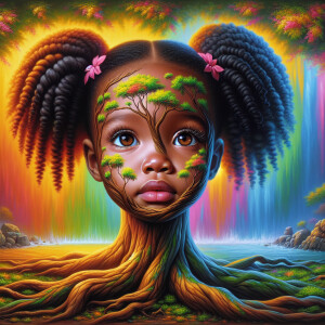 Create a hyper-realistic 3-D oil painting of a tree with a fulle...