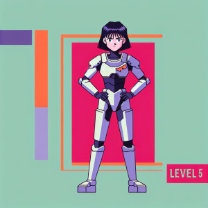 1990s anime screencap, girl a plugsuit, standing with hands on h...