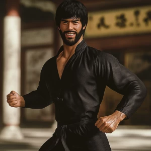 White muscular thin man with beard, big chin, smile and cheekbon...