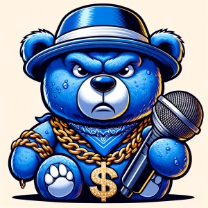 An illustration of a blue Nigerian mean but cute gangsta teddy b...