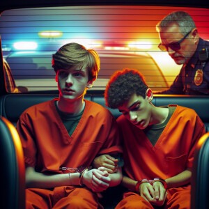 Create an ultra-realistic image featuring two Caucasian males, a...