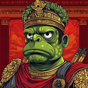 Pepe with pumped-up lips of a bright red color in carton style...