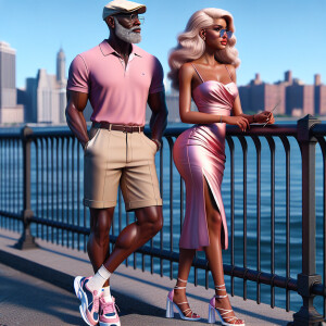 Create a vibrant 3D image of an elegant 50-year-old African Amer...