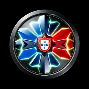 A circular emblem with sharp, angular edges to convey aggression...