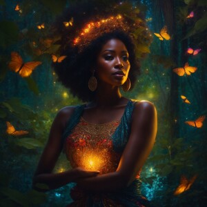 Fireflies twinkle like tiny fairies, floating around a stunning...