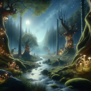 Picture yourself in a tranquil forest illuminated by giant, glow...
