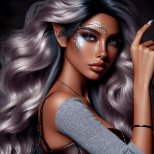 A beautiful huntress from the “Monster Hunter” series with dark...