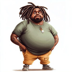 Create a funny cartoon like overweight African American male wit...