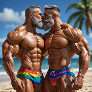 Two muscular men with beards, gray both bodybuilders and shirtle...