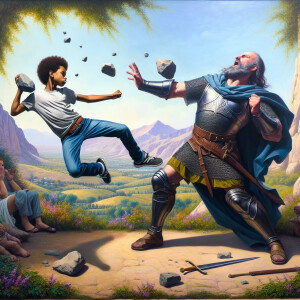 A vivid oil painting-style depiction of an African-American Davi...