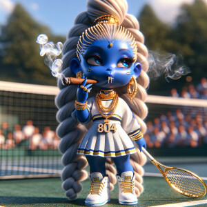 create a 3D 8k 300DPI airbrushed oil painting of smurfette with...