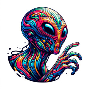 Colored alien transparent graphic, no background, cosmic alien g...