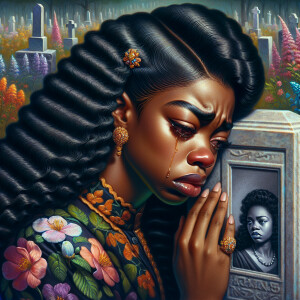 A beautiful light-skinnedb African-American woman with long wavy...