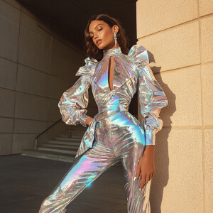 Head-to-toe picture of model please. Please create a shimmery ch...