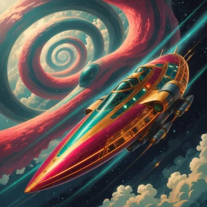 A sultry chromatic temporal trawler, its sleek body shimmering w...