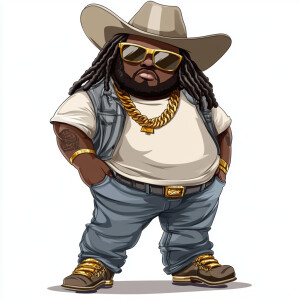 Create a funny cartoon like overweight African American male wit...