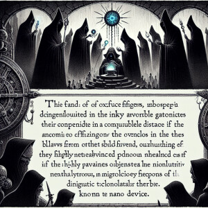 Panel 1:
A group of shadowy figures watches from afar,thru a por...