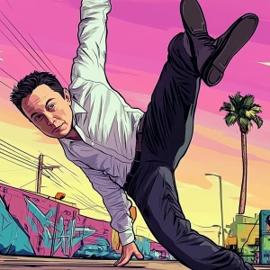 Elon Musk in GTA art style — do a handstand — in the style of a...