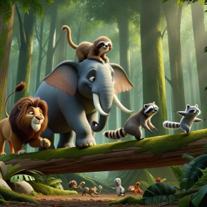 hazme un video de 2 minutos de unos animales en el bosque