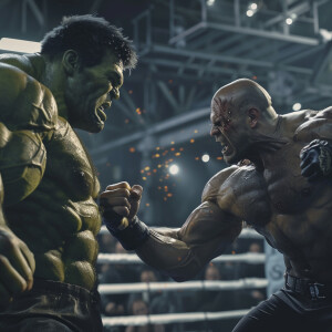 Jason Statham and Hulk are in a boxing ring fighting against eac...