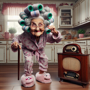 funny and crazy caricature of a 95 year old american grandma, we...