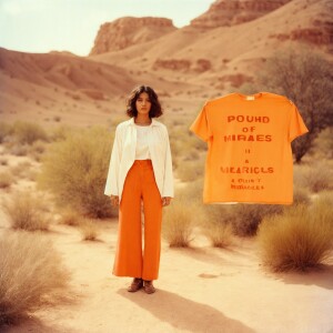 A faded color film photograph from the early seventies of three...