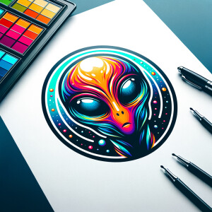 Colored alien transparent graphic, no background, cosmic alien g...