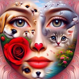 Create a surreal portrait incorporating: a nose shaped like a la...