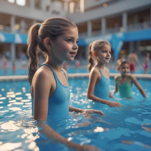 Girls playing at the public pool.