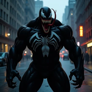 Create an image of Venom, the Marvel Comics character, showcasin...